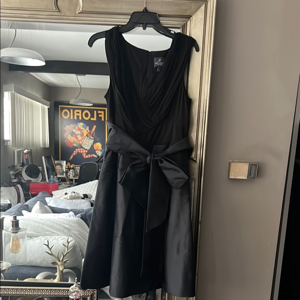 Black Knee-Length A-Line Dress with Tie Front for Cocktail